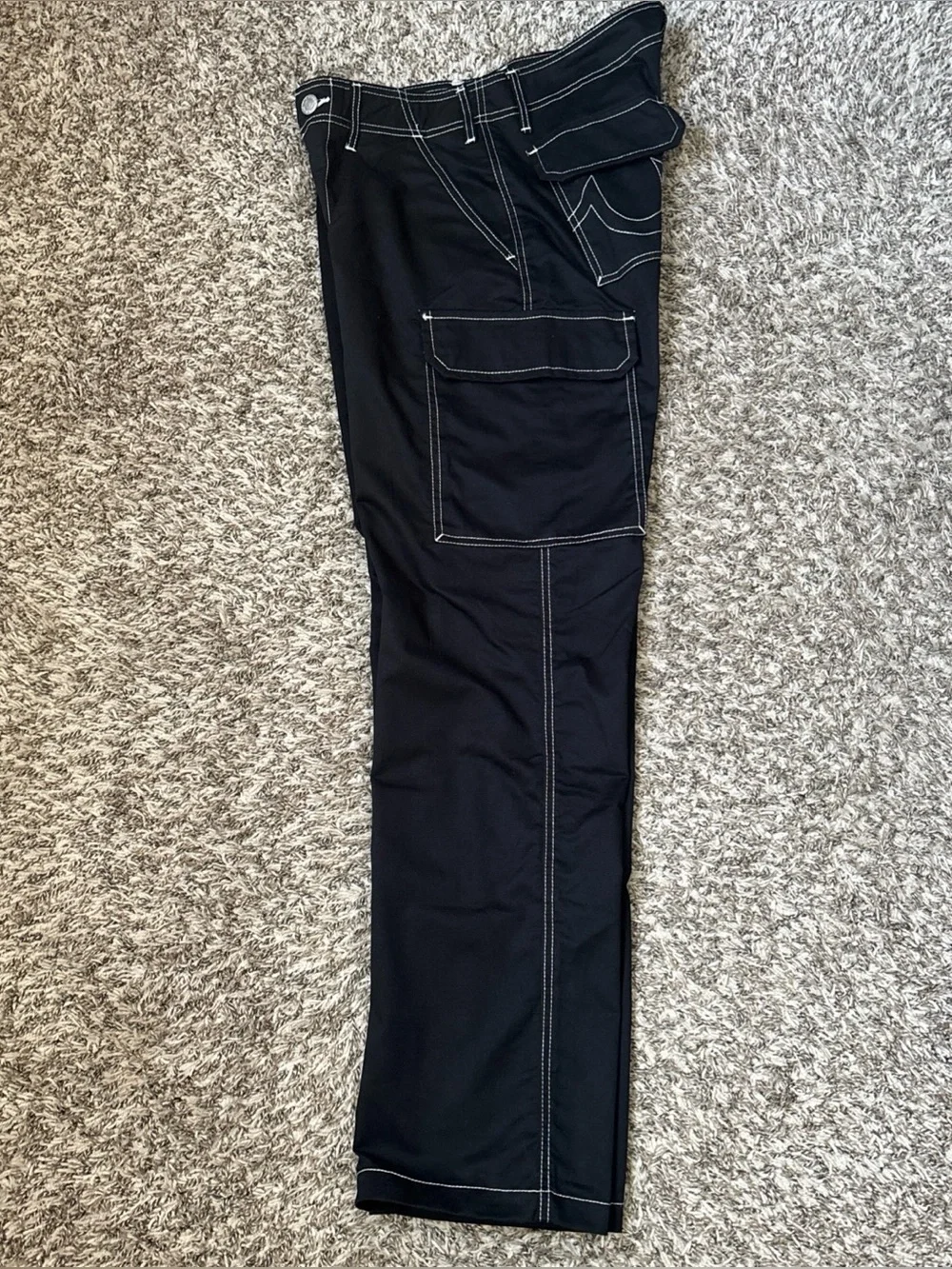 True Religion Black Cargo Pants with White Contrast Stitching